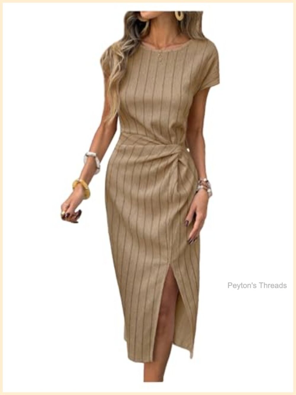 Striped Midi Dress Twist Knot High Slit Corset Business Casual Summer
